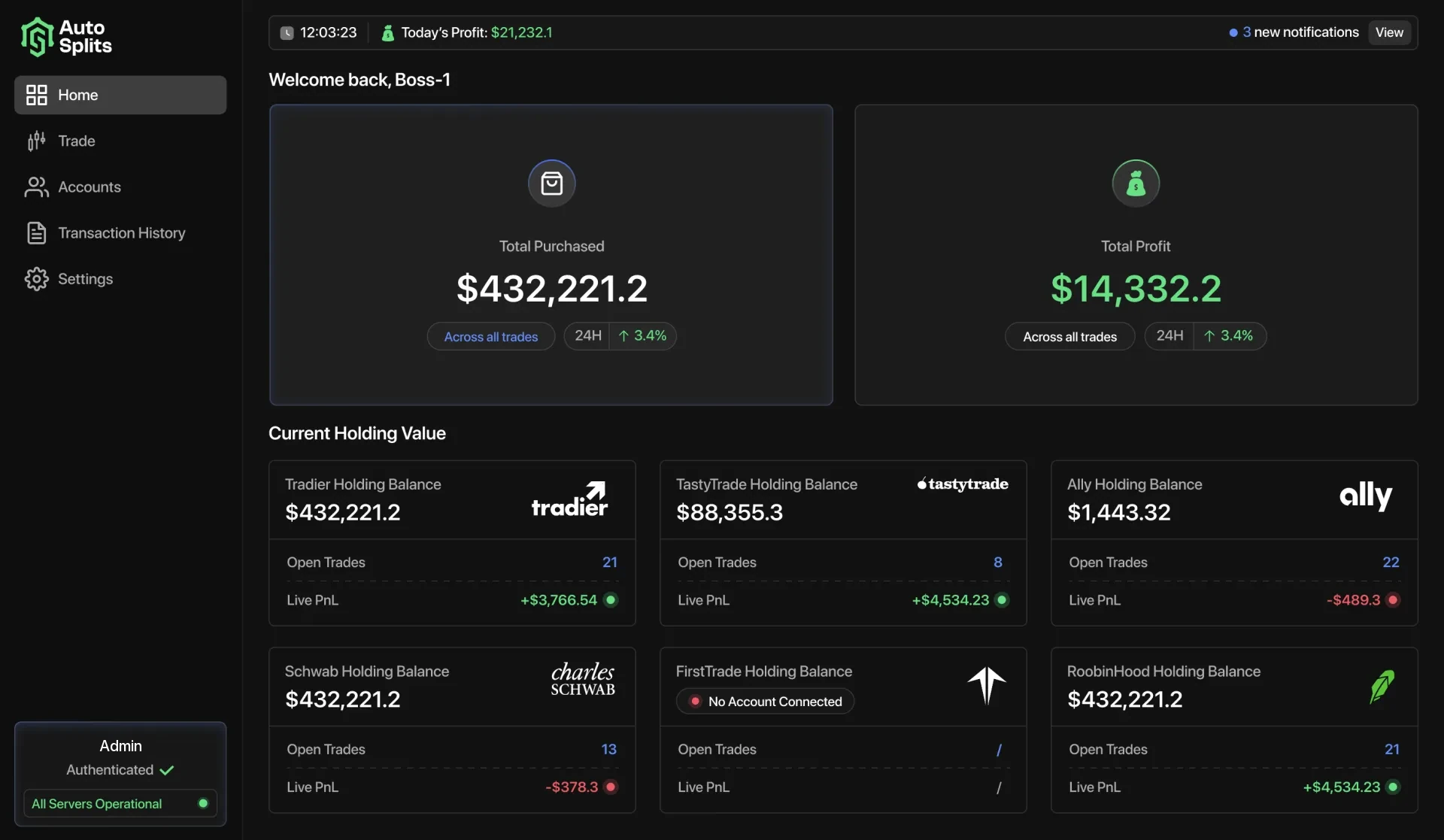 Auto Splits, main screen